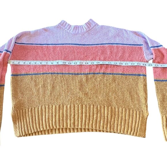 SO Women's Multi Wide Stripe Waffle Knit Pullover Crew Neck Sweater Size L - Picture 4 of 11